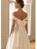 Ivory Satin Midi Length Pretty Wedding Dress Ivory Satin Midi Length Pretty Wedding Dress